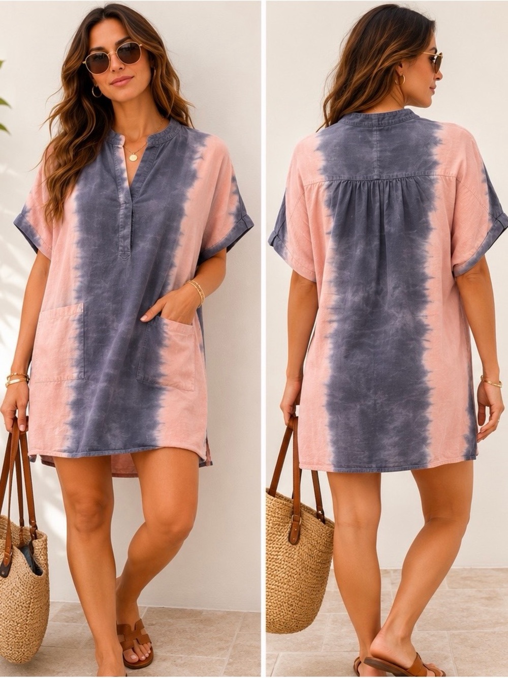 CALI by Cali Dreaming Tie Dye Cotton Tunic Cover Up Dress M/L Made in USA EUC